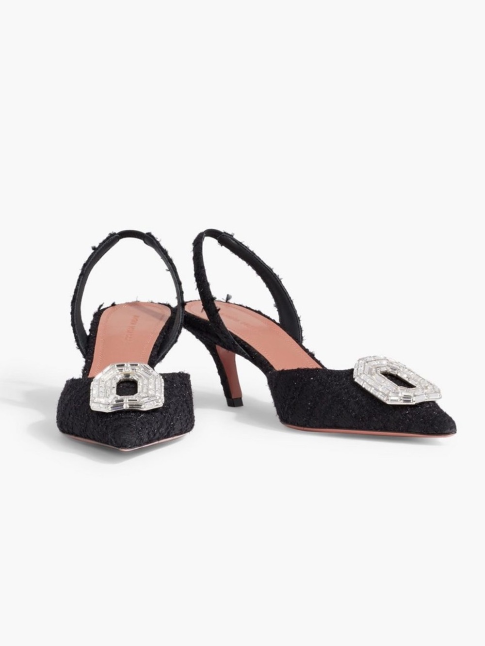 Amina Muaddi Camellia Slingback Pointed-Toe Heels with Crystal Buckle